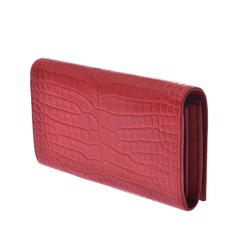 Saint Laurent Flap Red Wallet Calfskin Monogram Long Luggage Embossed Red